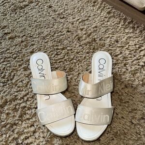 Calvin Klein Women's Cream Slide Platform Sandals
